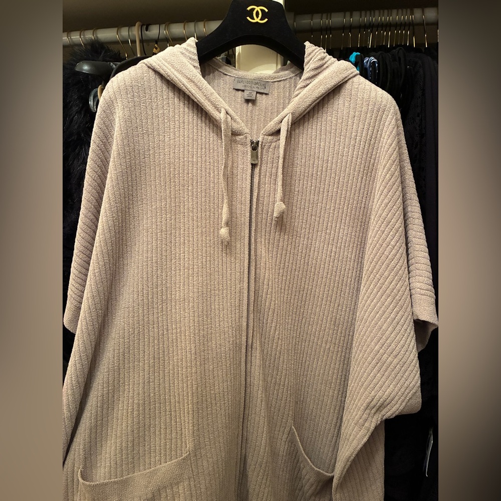 Barefoot Dreams Cozychic Ultra Lite Ribbed ZipUp Poncho Beach Rock Size 2X